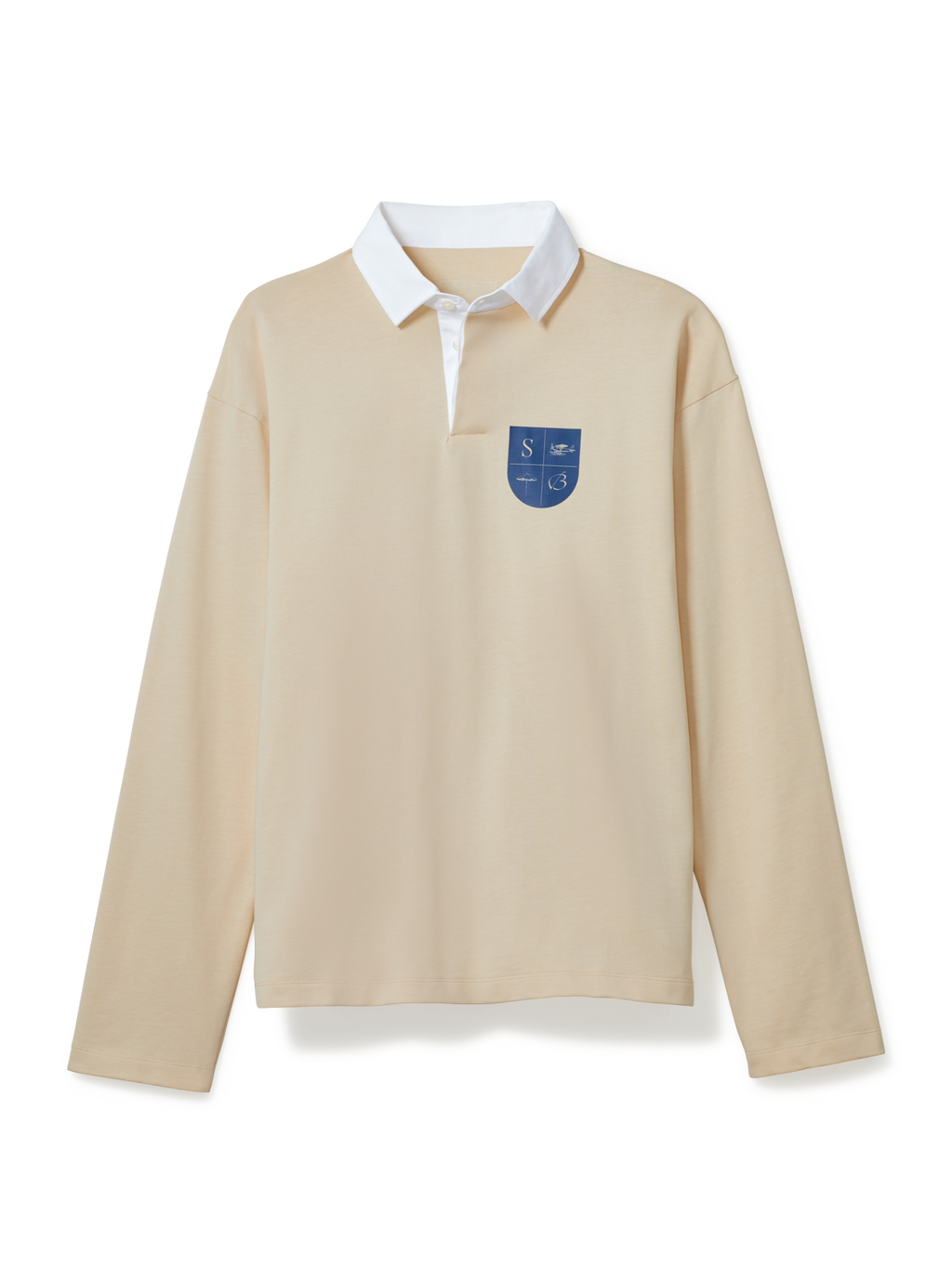 Crest Patch Oatmilk Long Sleeve Polo